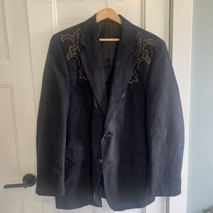 Circle S Blazer Mens 42L Black Coat Jacket Suede Yoke‎ Cowboy Made in USA